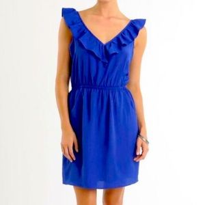 EUC Old Navy blue ruffle V-neck sateen dress - size Large Tall